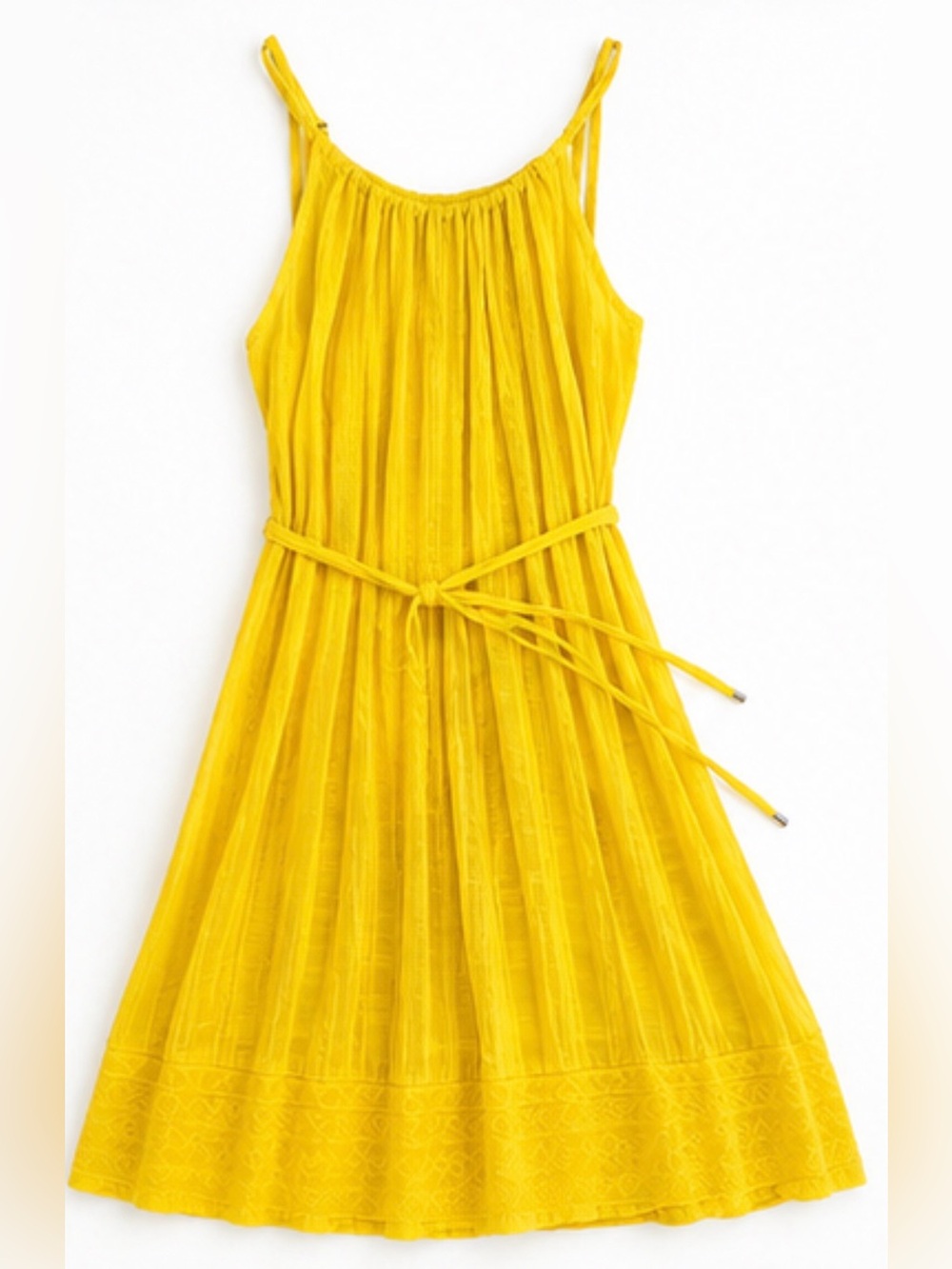 Ramy Brook Yellow Pleated Tie-Waist Mini Dress